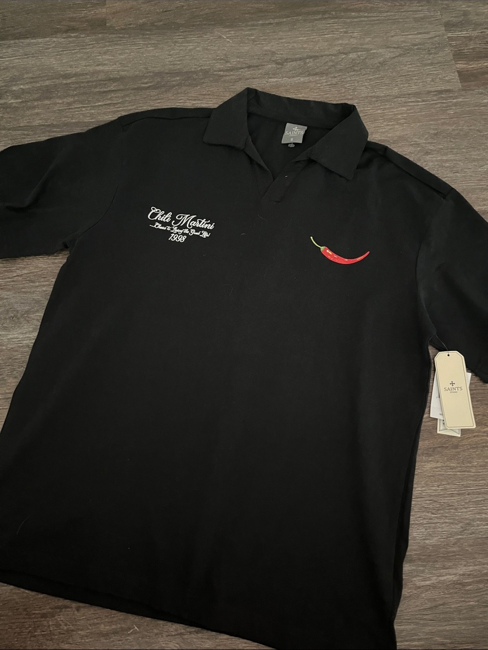 Black Polo with Chili Embroidery